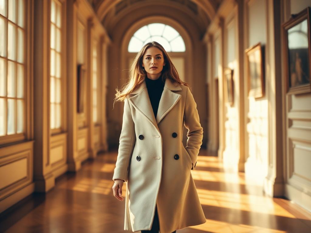 Model walking in gallery