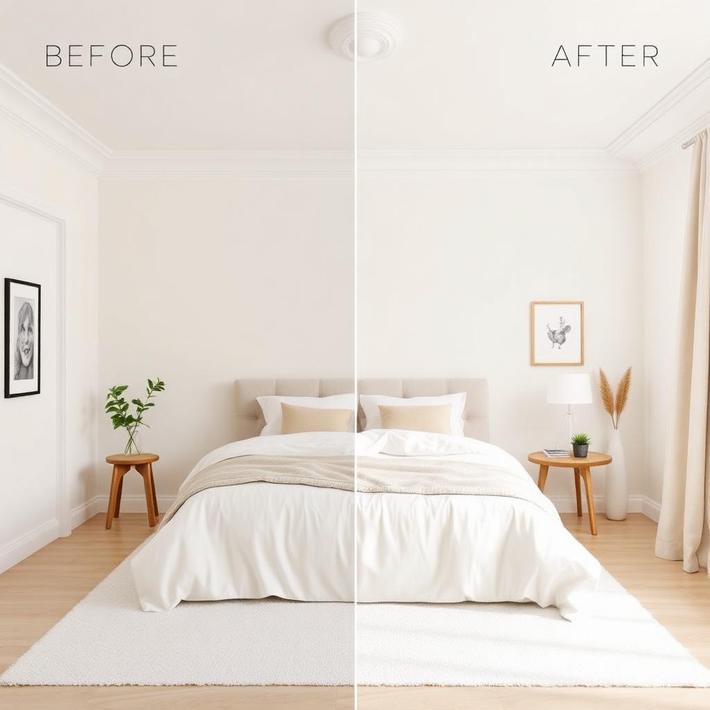 Bedroom virtual staging before and after